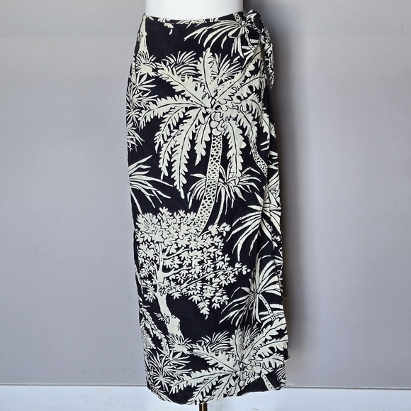 Jams World Y2K 90s Vintage Tropical Black and Cream Midi Wrap Skirt USA Size L - Picture 2 of 9